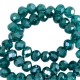 Faceted glass beads 8x6mm disc Danube blue-pearl shine coating